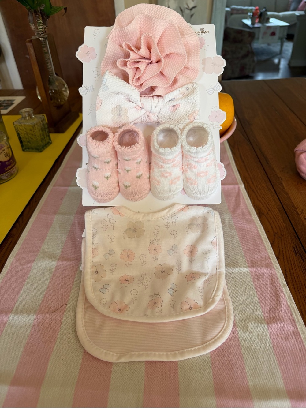 Pink Baby Headband, Socks & Bib Set